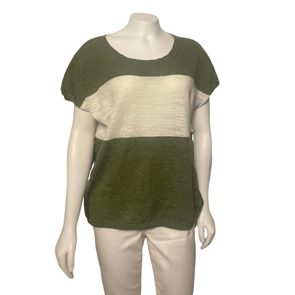 J.Crew sleeveless sweater‎  green & white S, preppy, linen blend, resort